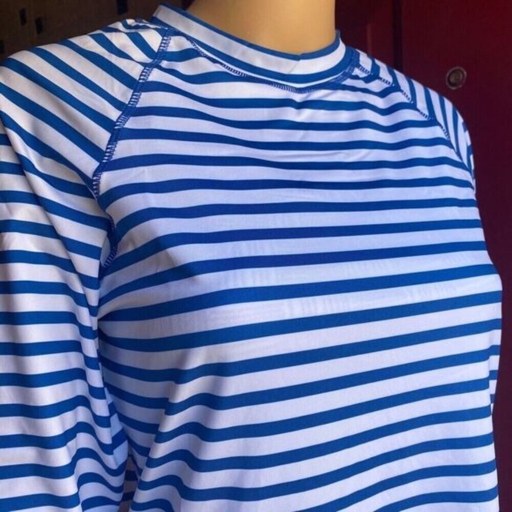 Cabana Life Women’s Striped  UPF 50+ Long Sleeve Shirt swim pool sports Sz M New - Picture 11 of 13